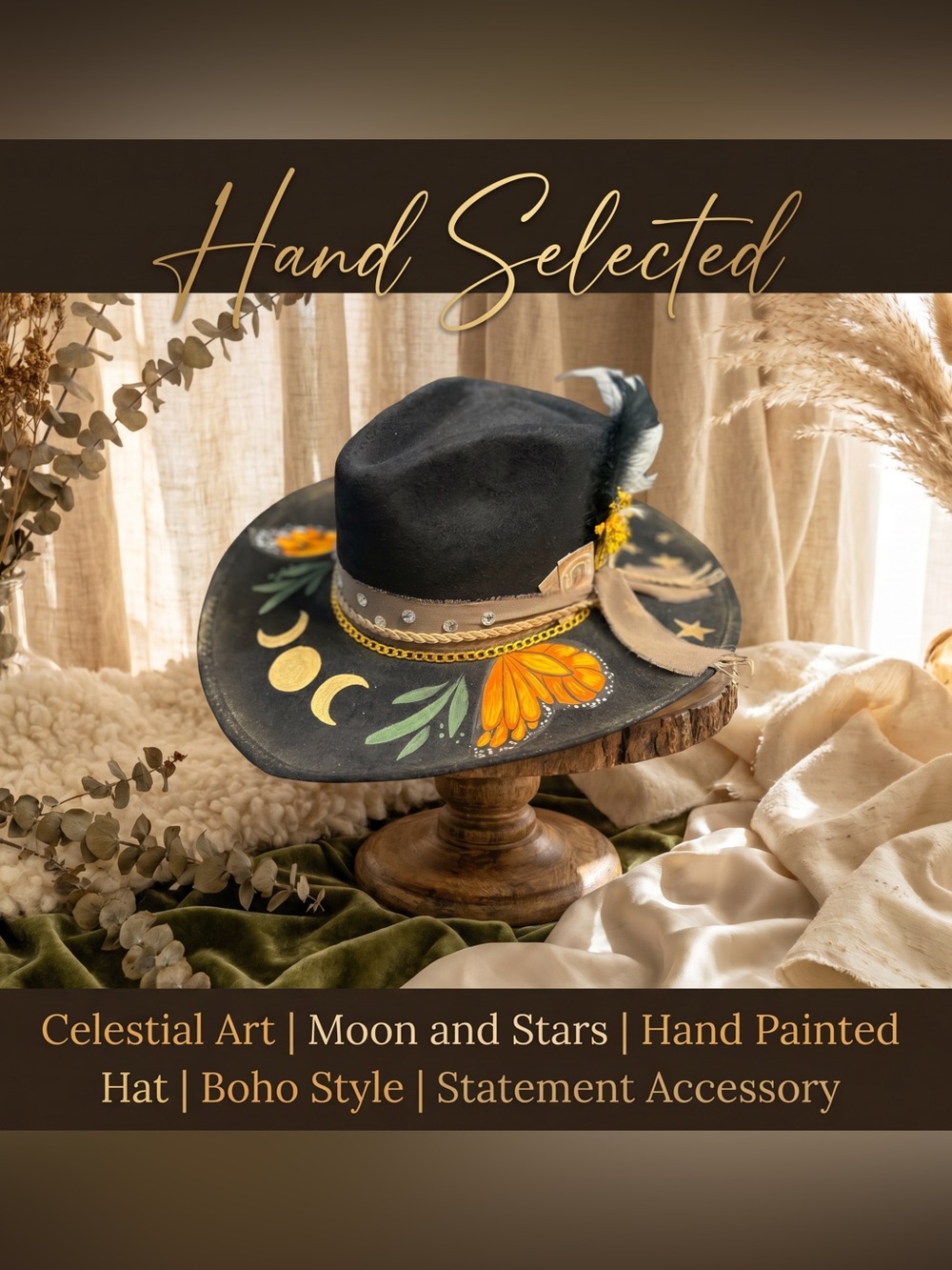 Hand made and hand painted felt hat
